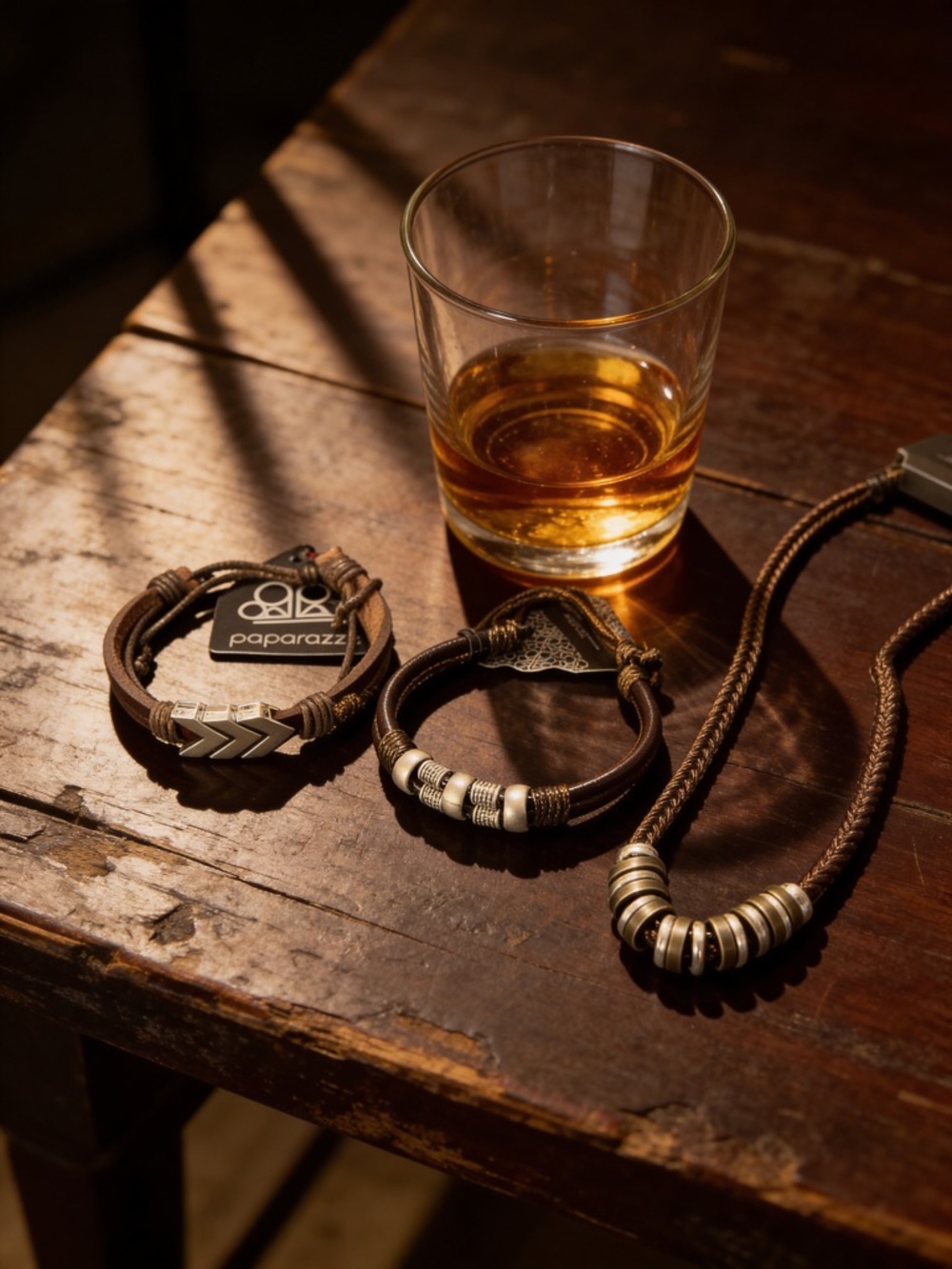 paparazzi Brown Cord Layered Bracelet & Necklace Set with Silver Accents